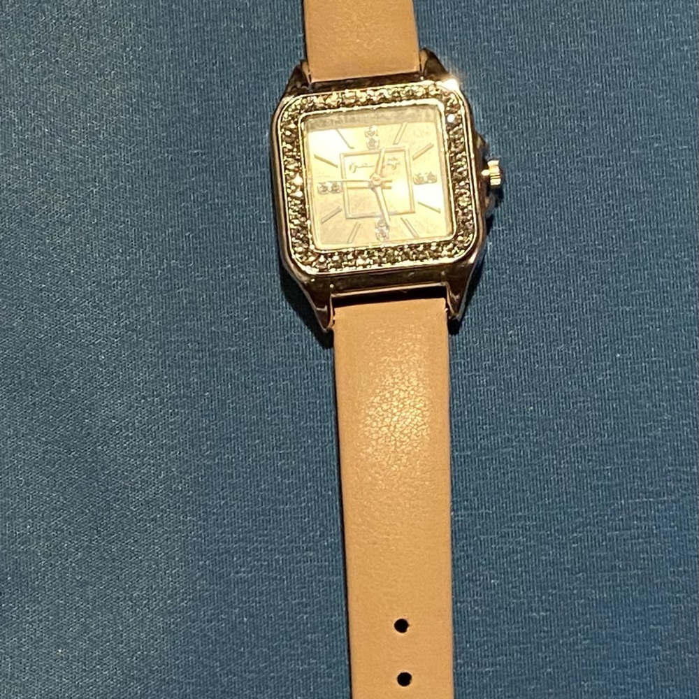 Elegant Square Face Watch with Tan Strap